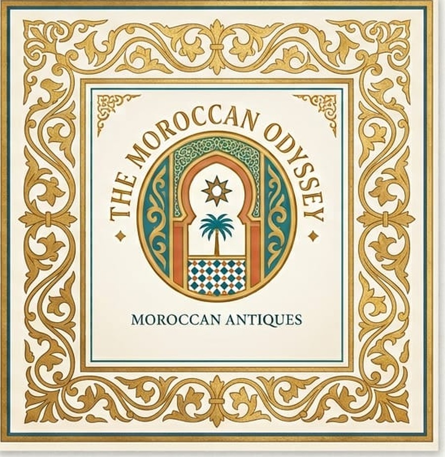 The Moroccan Odyssey crest — a keyhole arch and palm inside a gilded border
